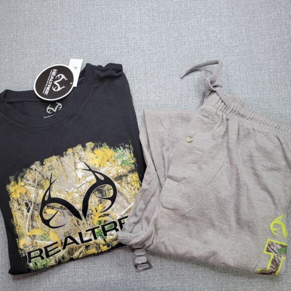 Realtree Men Camo Sleep Lounge Pants Set Short Sleeve Tee Shirt Medium Lot of 2